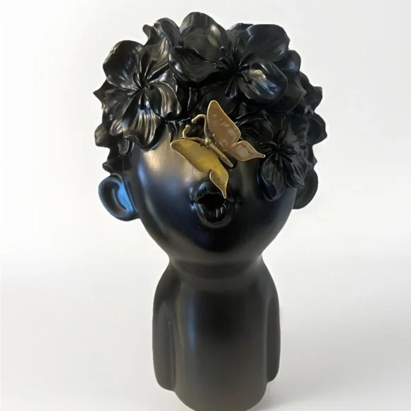 11.5-inch Modern black sculpture features a captivating design of a butterfly - Picture 1 of 6
